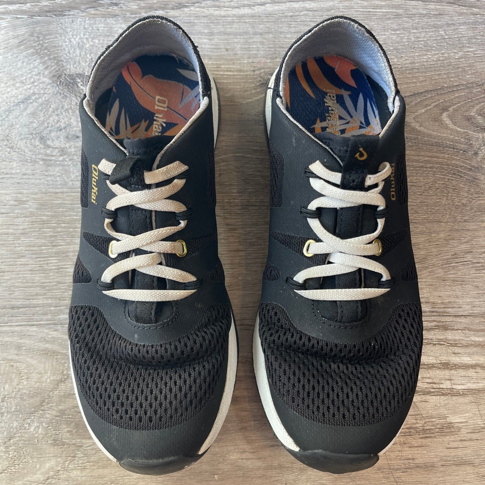 OluKai Huia Black White Mesh Athletic Sneakers Women 6.5 20492-4040